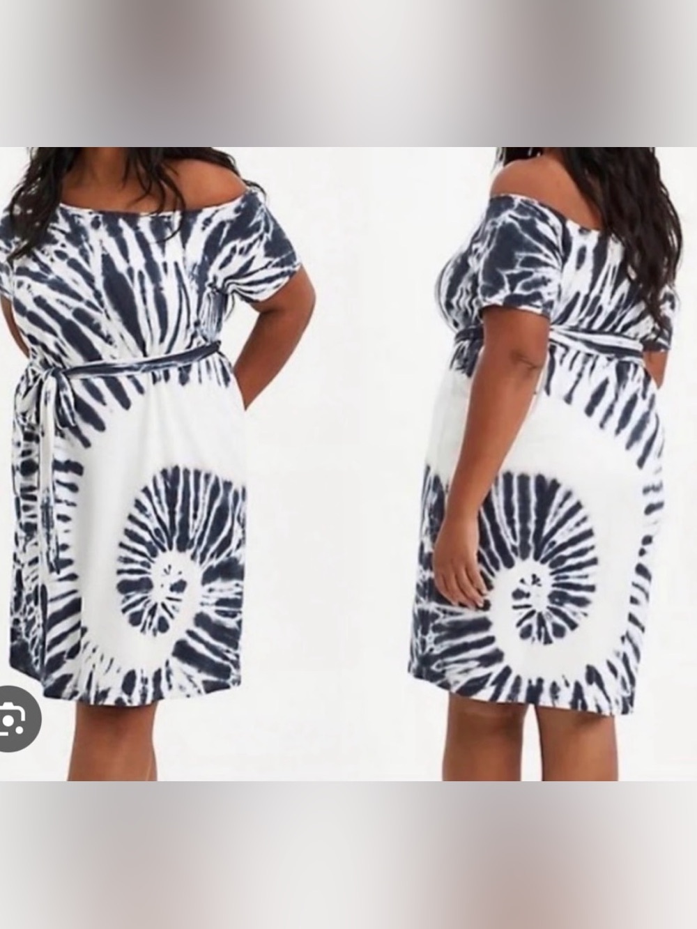 torrid Black & White Tie-Dye Off-Shoulder Dress